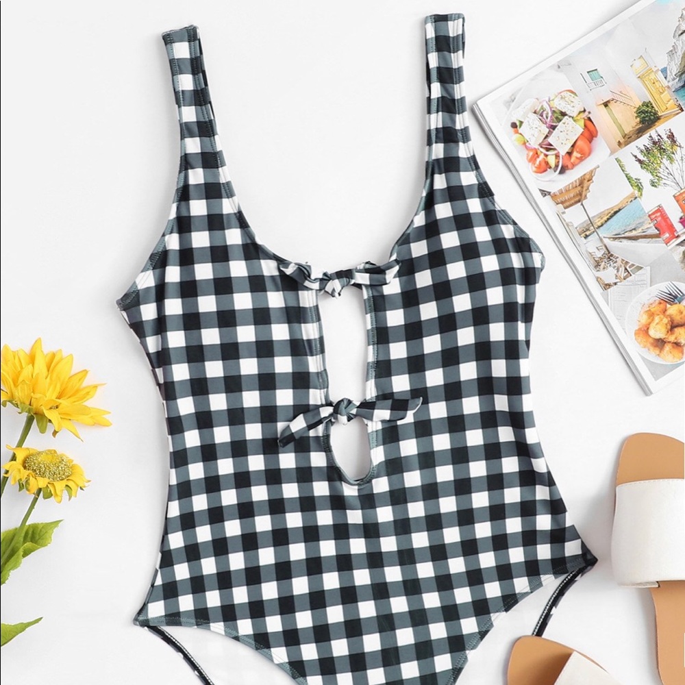Black and White Gingham One Piece Swim-S